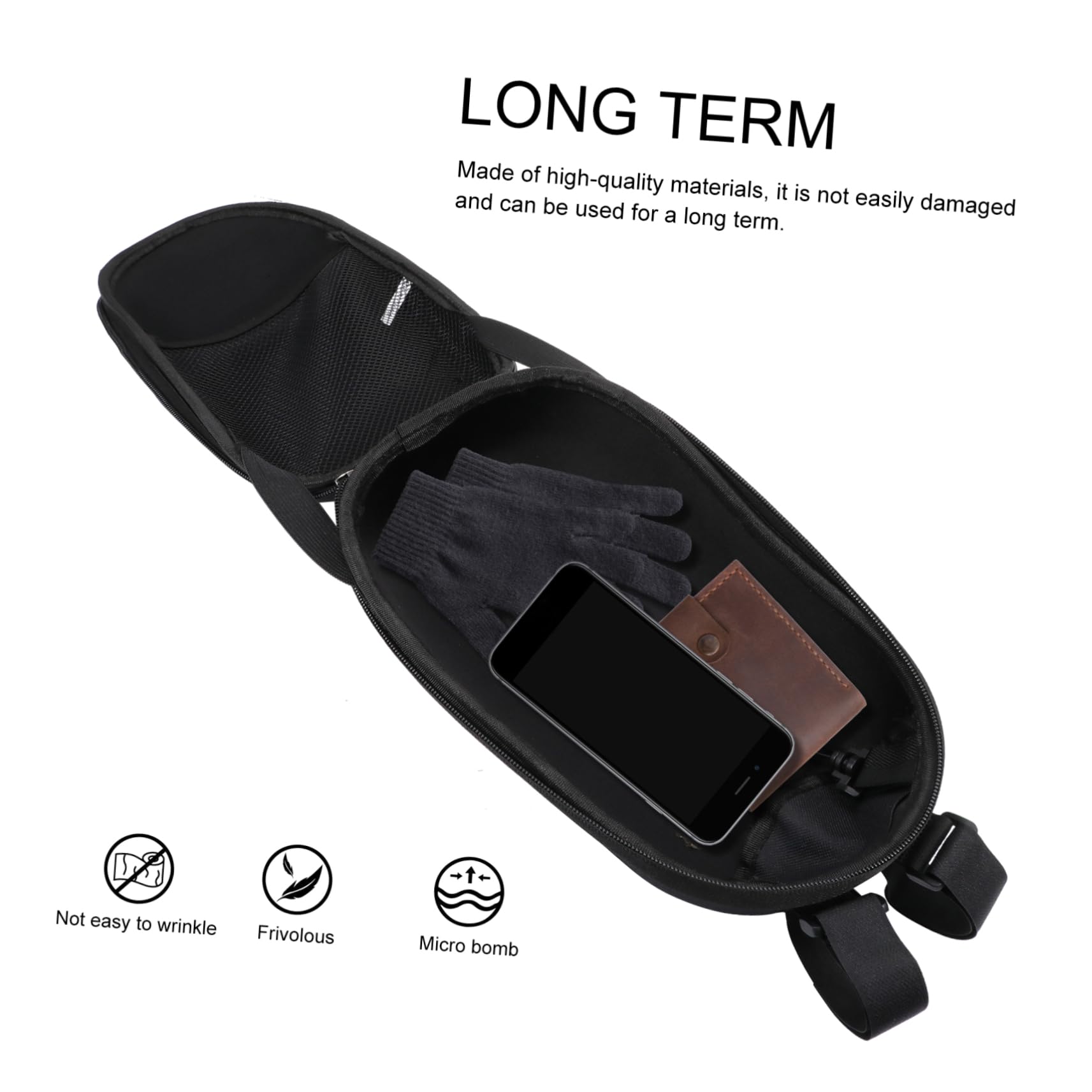 HANABASS Borsa Manubrio Bicicletta Anteriore 1-2l in Pvc Eva Nera | Portatile e Leggerissima, per Uscire in Bici, Protezione per Oggetti, Stile Moderno
