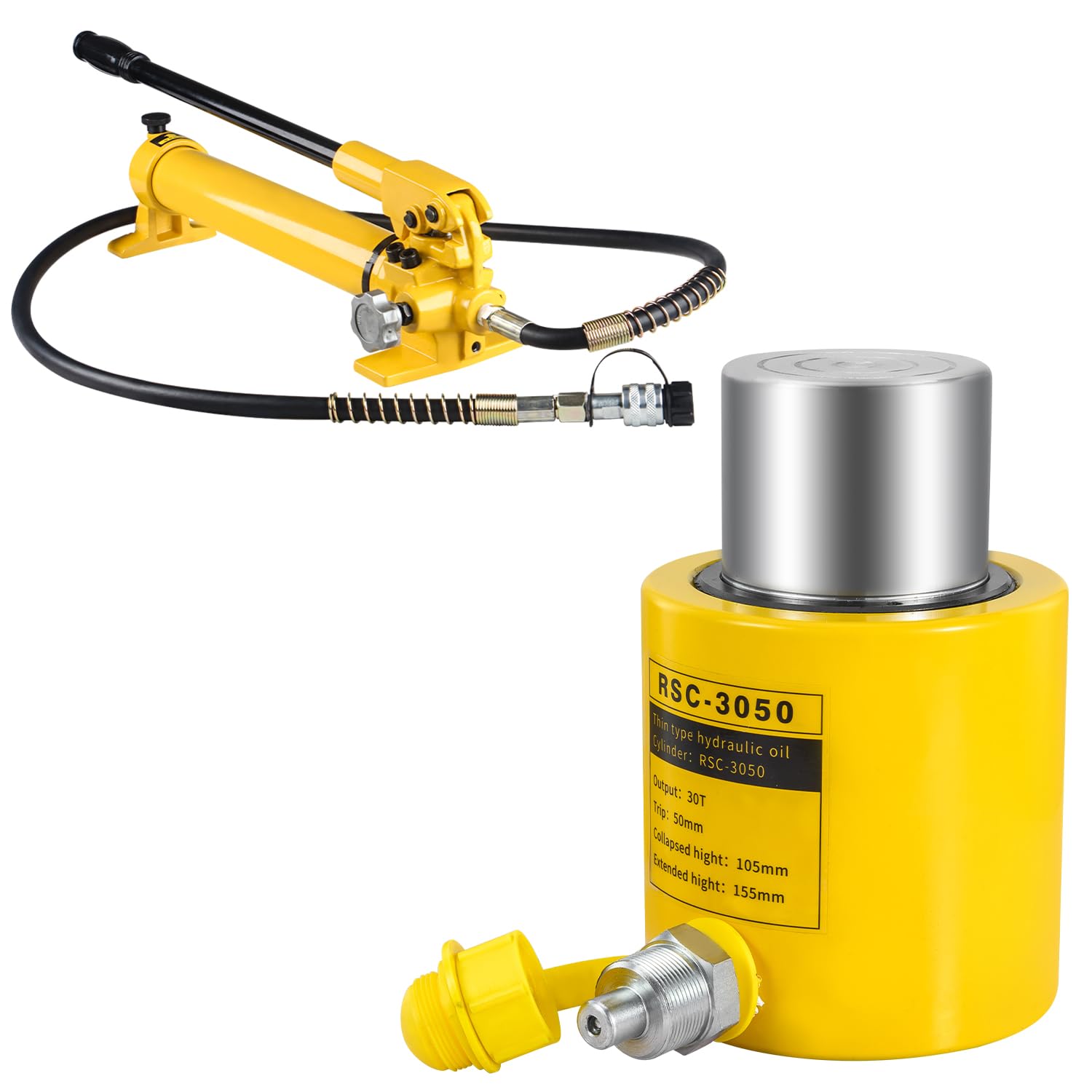 30 Ton Hydraulic Cylinder Jack,2” Stroke Hydraulic Ram Jack, Porta Power Ram Automatic Retracting Jack with CP-700 Hand Hydraulic Pump, Yellow