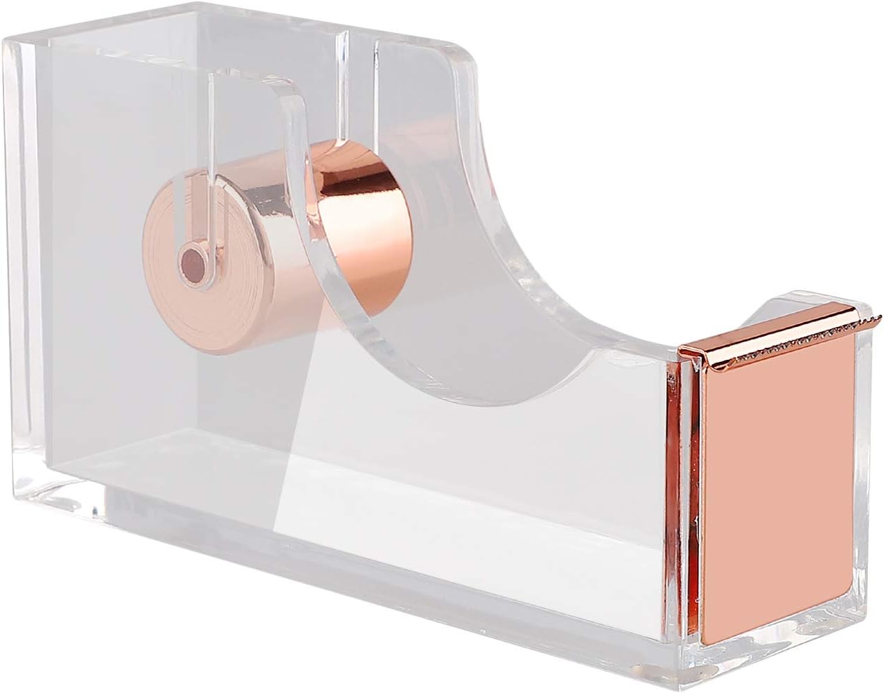 Office Tape Dispenser,Transparent Acrylic Tape Dispenser-Rose Gold