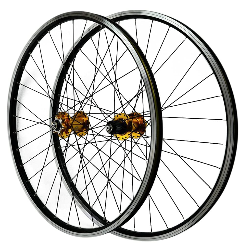 ZFF MTB Ruote per Bicicletta 26"/27,5"/29" per Mountain Bike Doppio Muro Cerchio in Lega Freno A Disco/V QR 7-12 velocità Cassetta Cuscinetto Sigillato 32H (Color : Gold Hub, Size : 26in)