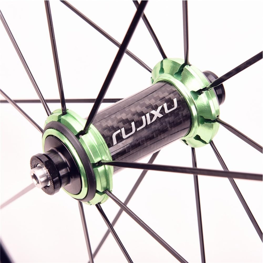 700C Road Bike Wheelset Rim Brake with Carbon Hub, 30mm Depth Road Bike Front Rear Wheels Support 8/9/10/11 Speed Sealed Bearing Quick Release Bike Rims(Green Hub)