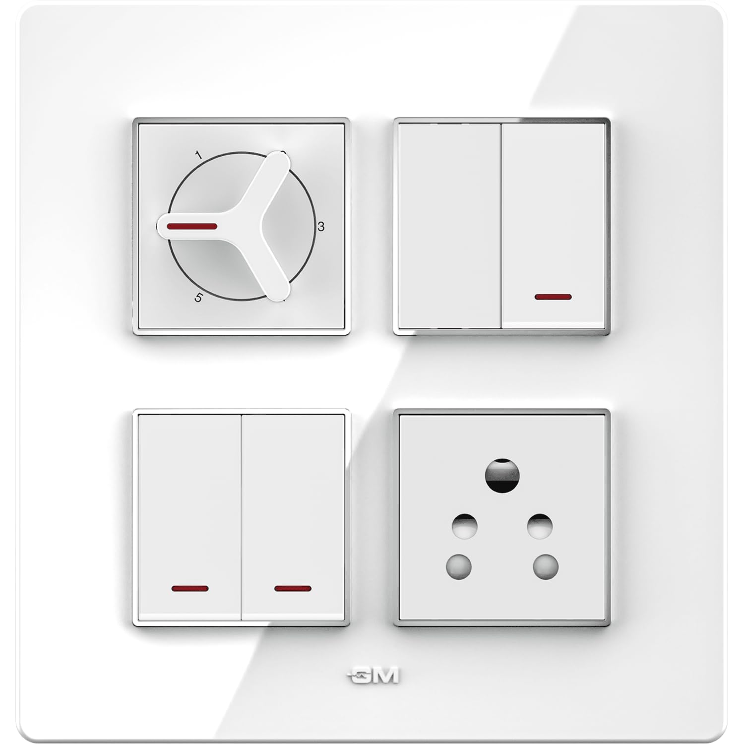 める GM ACE 1 Way Switch With Indicator and 6A 3pin Socket with Glossy