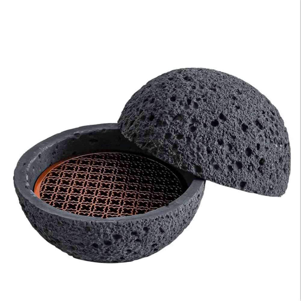 Tassety Japanese Planet Volcanic Stone Artistic Dish Pendulum Seafood Sushi Sashimi Ice Plate Smoke Plate,12CM Black