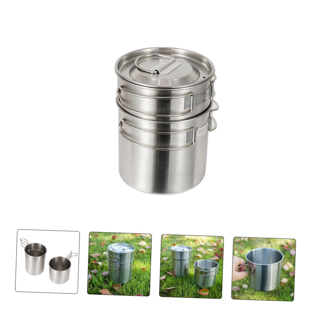 Juego de Tazas Plegables de Acero Inoxidable 2 Piezas 700ml