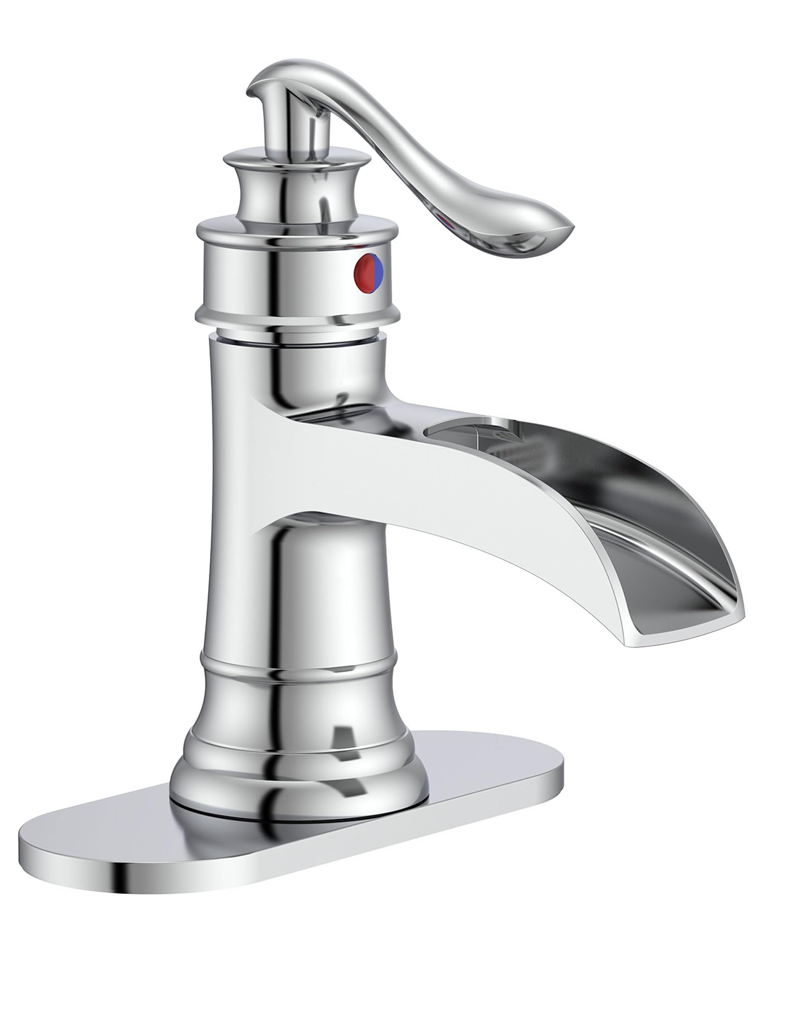 Sxithgkdw Polished Chrome Bathroom Faucet Waterfall Sink Faucets Bath Chrome Single Handle Farmhouse Sink Vanity 1 Hole Or 3 Hole Basin Mixer Tap Lavatory Faucet With Deck Plate - By