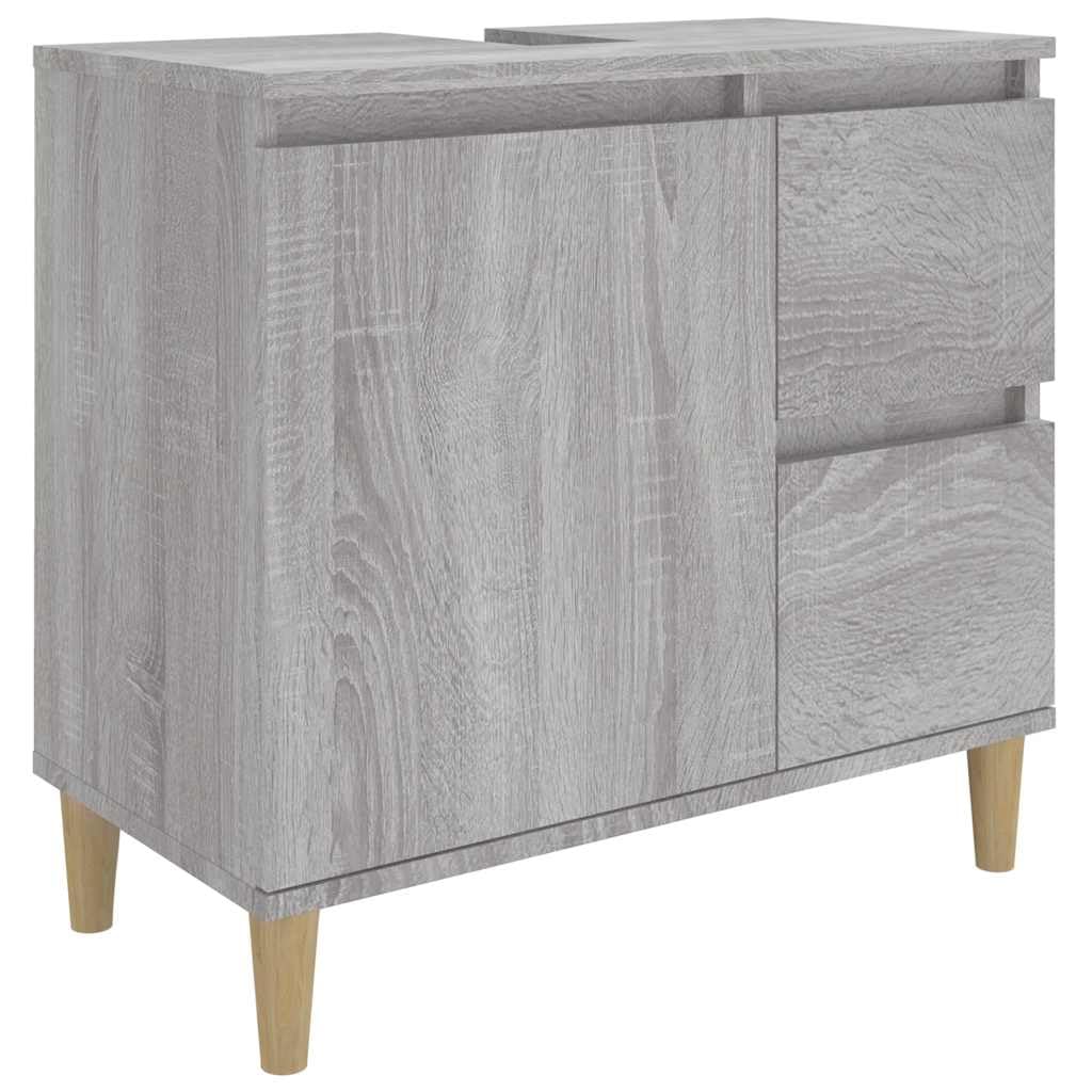 Mueble de baño Sonoma gris, 65 x 33 x 60 cm, material de madera con 2 cajones y 1 estante, armario de almacenamiento para baño