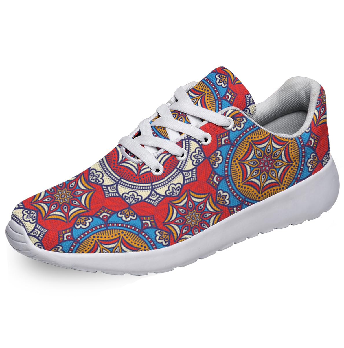 Women Men Ethnic Floral Prints Shoes Slip On Running Shoes Athletic Tennis Sneakers White Size 7