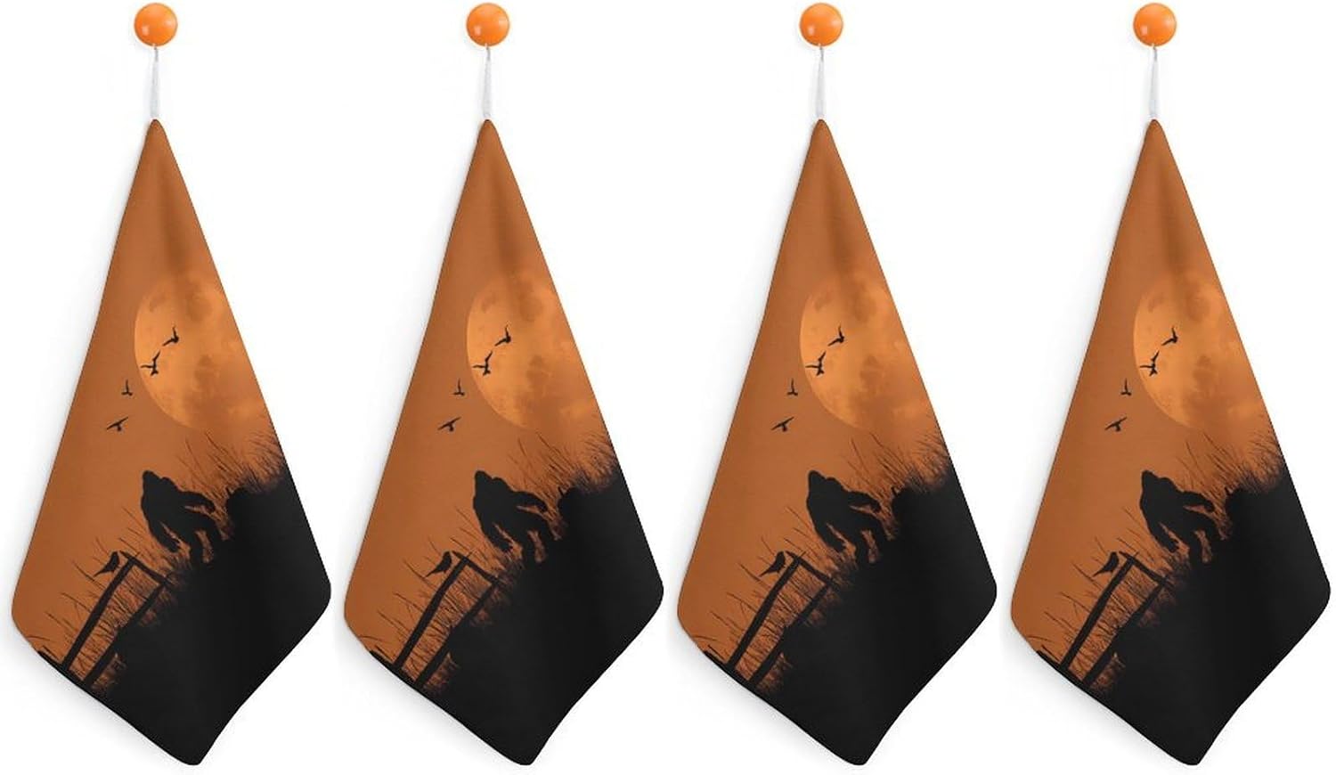 Pumpkins Bigfoot Microfiber Hand Towels for Bathroom Soft Absorbent Bath Kitchen Towel with Hanging Loop 4PCS