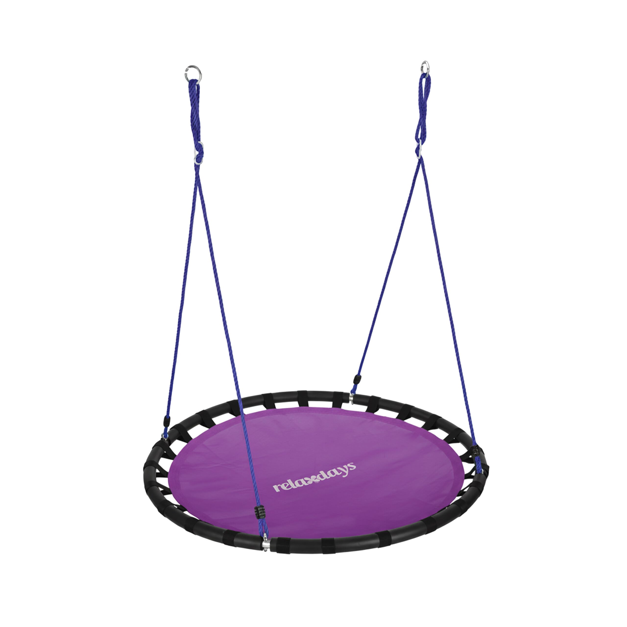 Relaxdays Okrągła huśtawka wisząca, dla dzieci i dorosłych, regulowana, na zewnątrz, Ø: 120 cm, do 100 kg, fioletowa