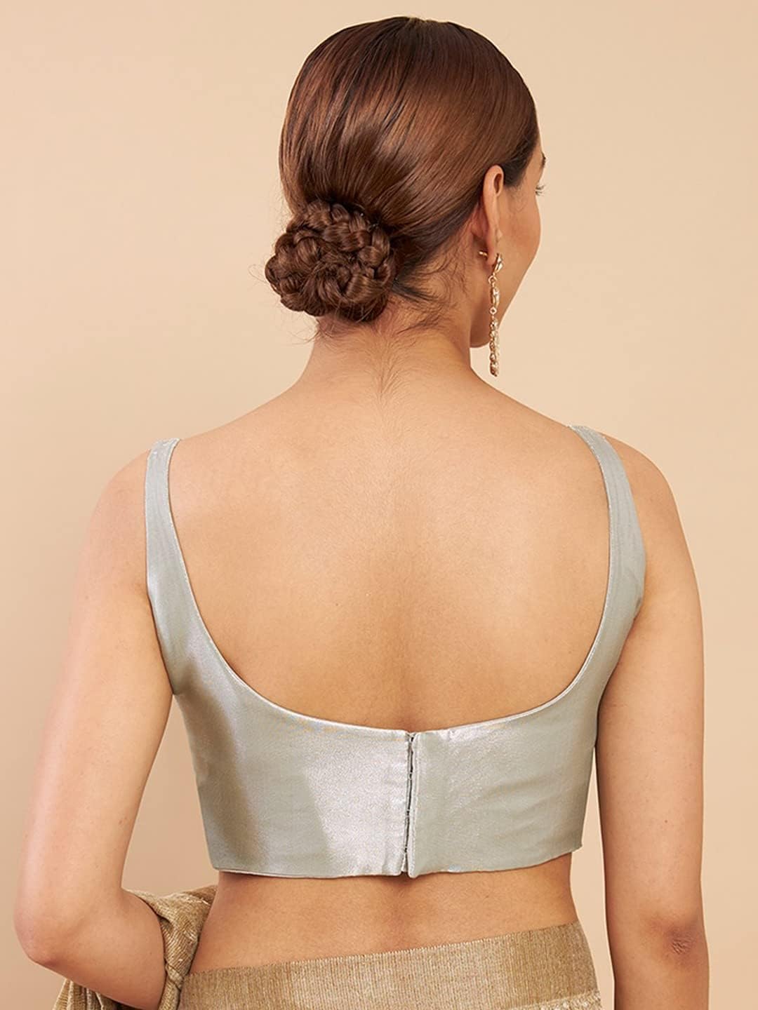 Indian Designer Party wear Art Silk Saree Blouse for Women Solid Readymade Indian Style Choli Top - Image 3