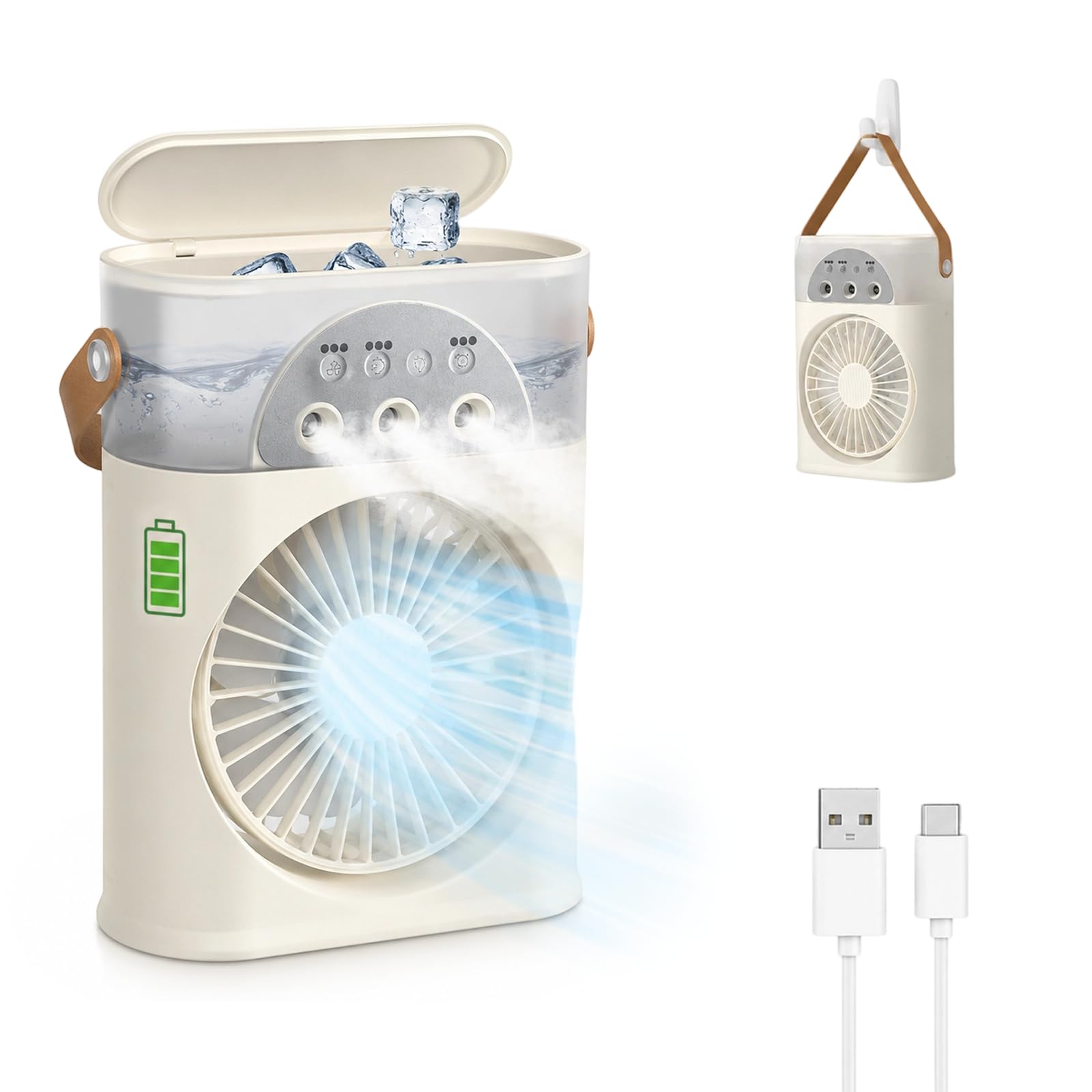 Rechargeable Mini Portable AC Air Conditioner, Small Evaporative Cooler Fan That Cool Like AC Unit with 3 Speeds, Personal Hoseless Water AC Unit for Bedroom Room Office Car Camping Home (Cordless)