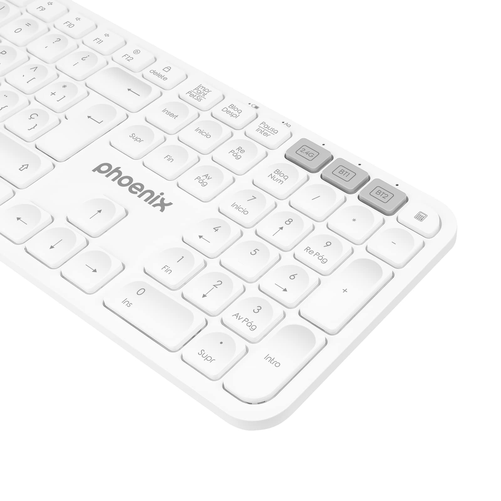 Phoenix -Teclado Bluetooth K300 | Multidispositivo inalámbrico QWERTY Español | con Teclado numérico | Portátil y Elegante | Compatible iOS/Android/Windows | White