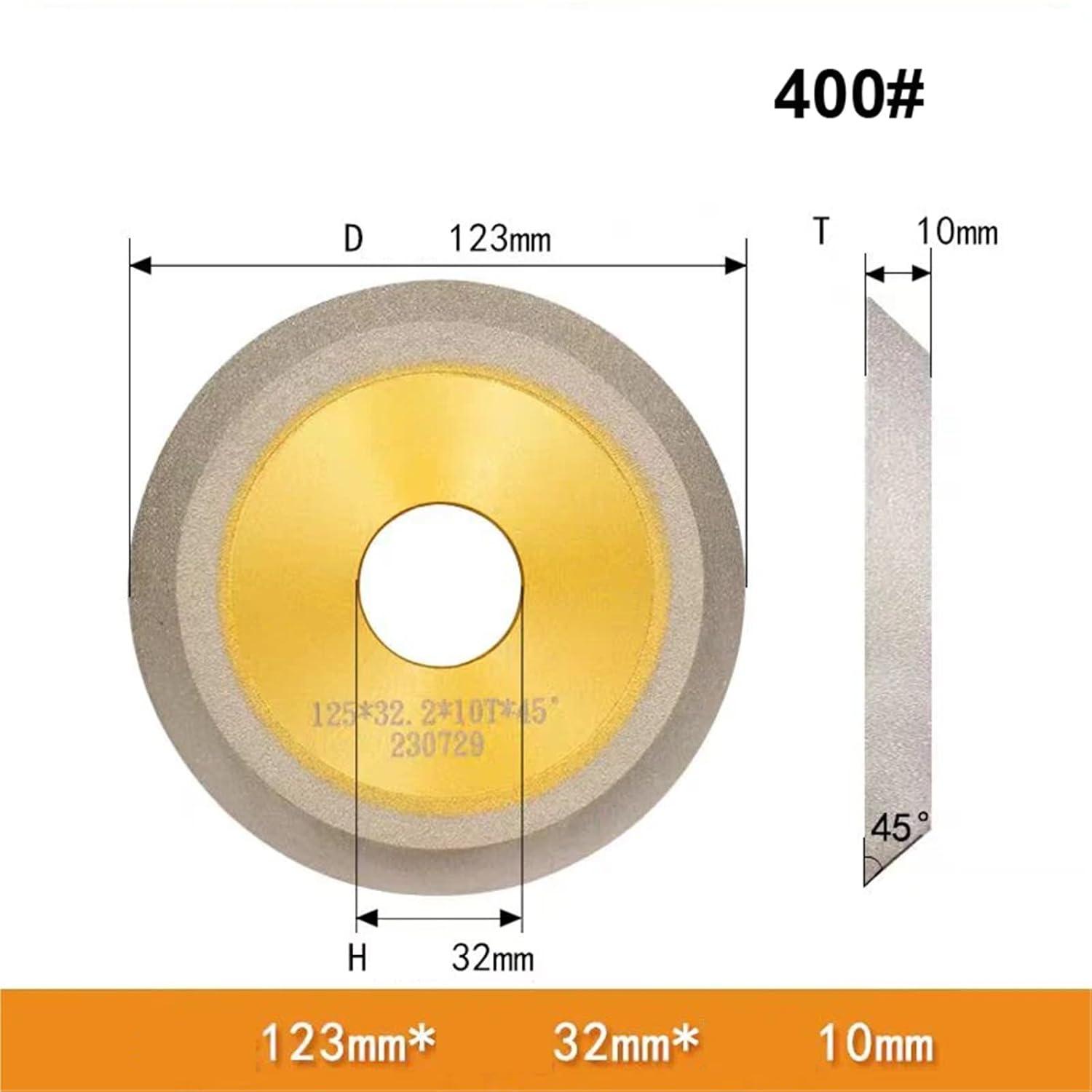 1pc Diamond Grinding Wheel Milling Cutter Drill Bit Grinding Machine for Alloy Steel Knife Sharpening Machine Brazed Bevel Wheel(123x32x10 V45)