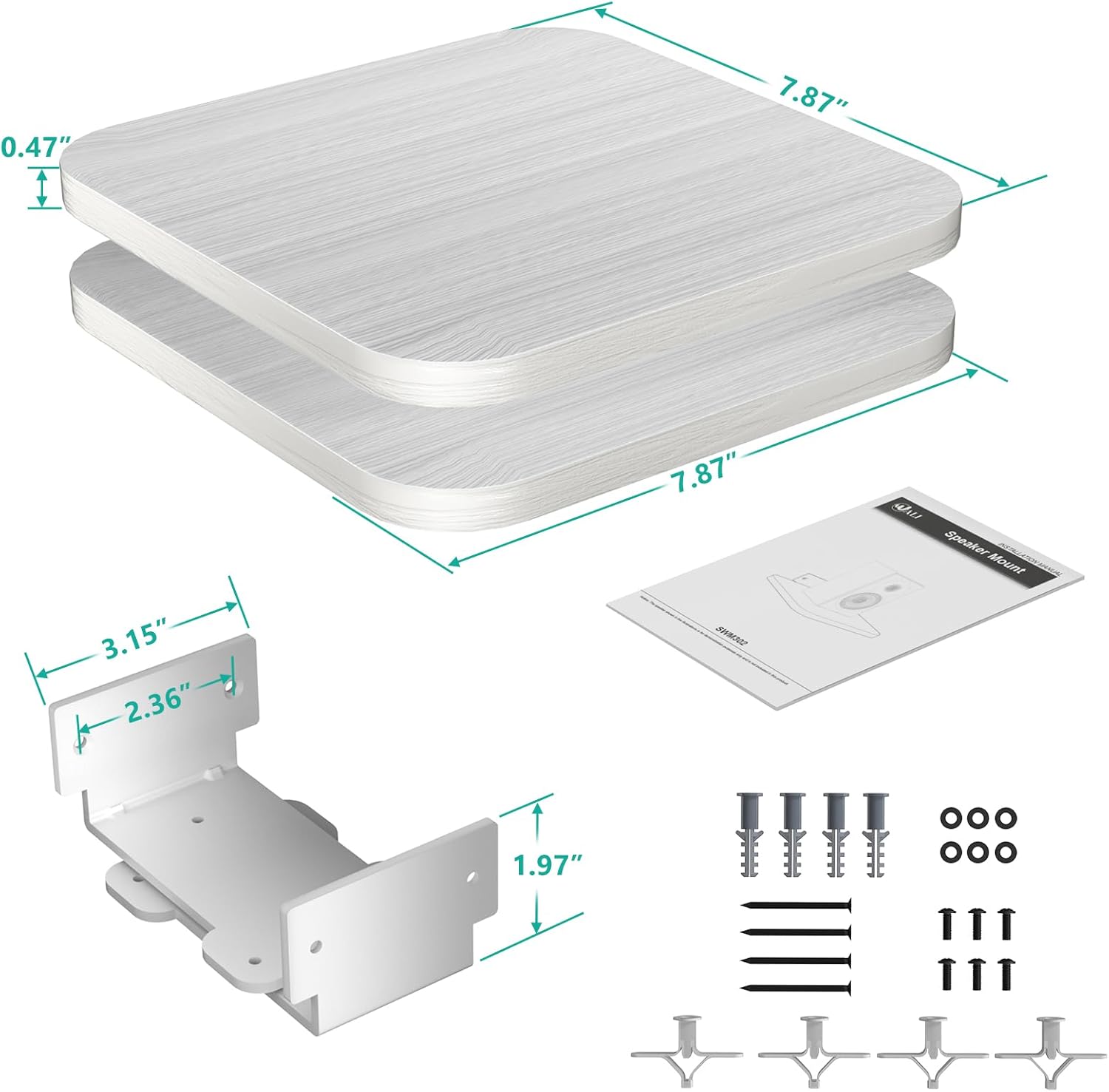 WALI Speaker Wall Mount, Heavy Duty Bookshelf Speaker Floating Wall Shelves, Surround Sound Speakers Stand for Living Room, Home Theater and Gaming Room, Holds up to 55 Lbs, (SWM302W), 1 Pair, White