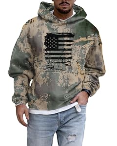 ZOCAVIA Mens American Flag Camo Hoodies Western Cowboy Graphic Hooded Sweatshirts Fall Fashion Retro Pullover Top with Pocket
