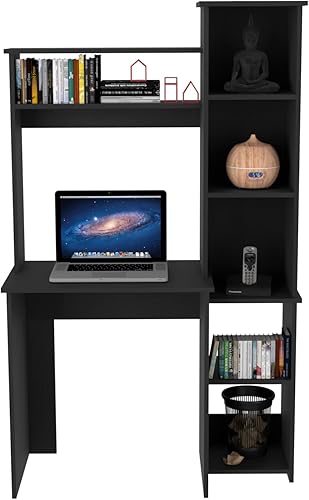 Miniatura 21 de Tuhome Versailles - Escritorio con estantería integrada, 2 estantes superiores de exhibición y almacenamiento lateral de 5 niveles, mesa de Roble