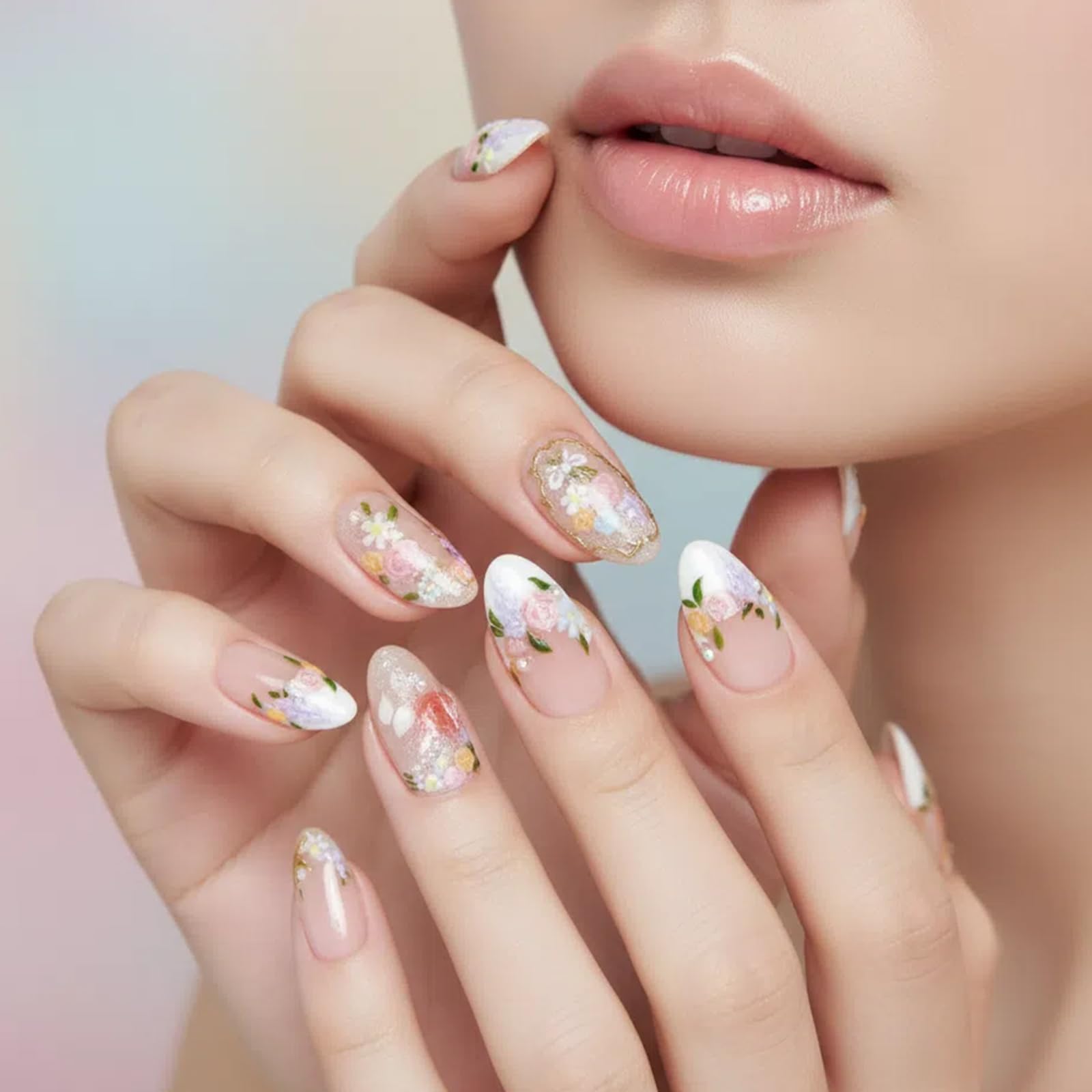 24 Reusable Artificial Fake Nail Set| Light Dark Peach Color With Baby Pink Bow And Rehinstone Design Glitter Glossy Nails| Lightweight & Long Lasting| Quick Fix For Festivals & Special Occasions-image-20