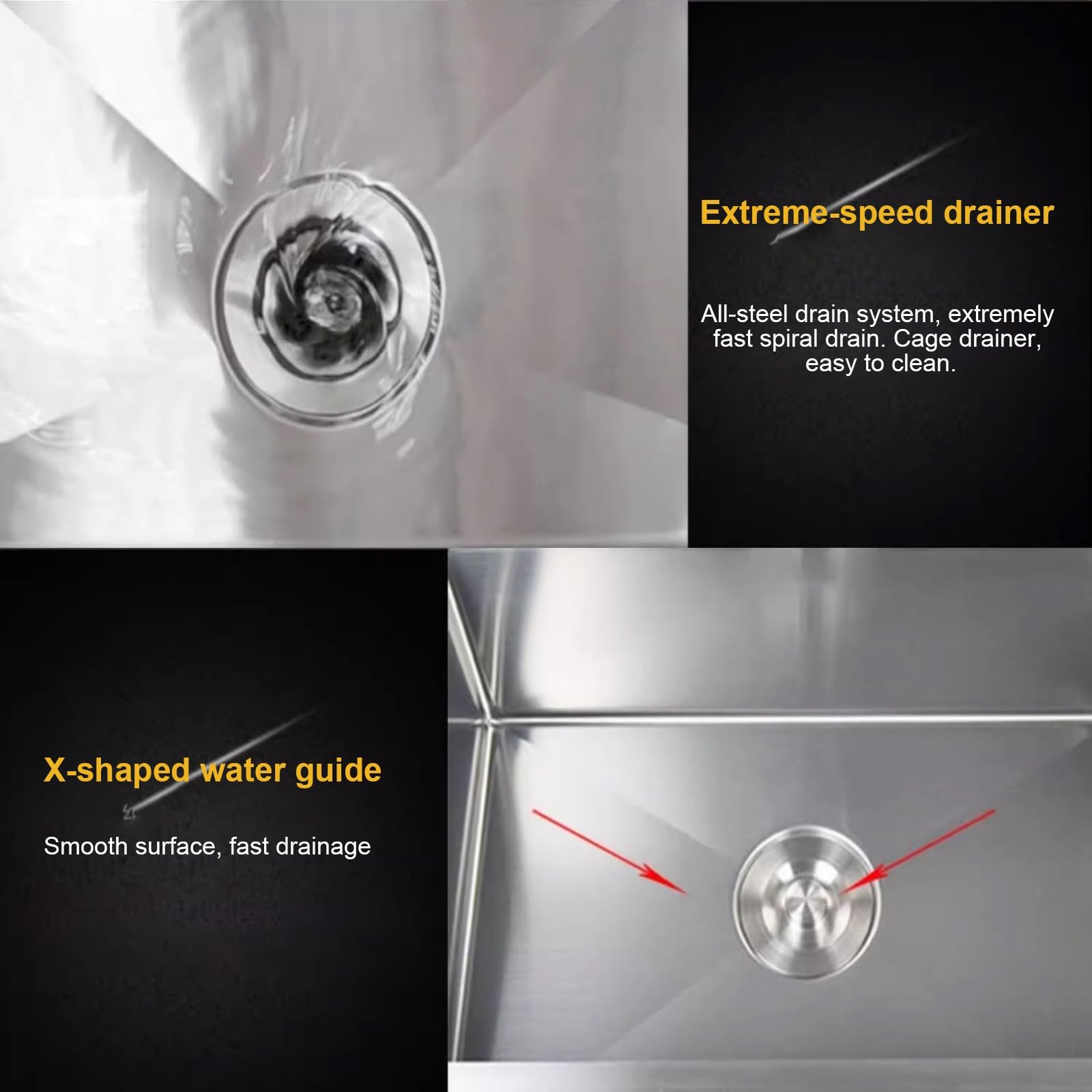 Fregadero de cocina en forma de L, multifuncional de acero inoxidable 304 de una sola cuenca con grifo giratorio de 360° para lavar platos y limpiar verduras