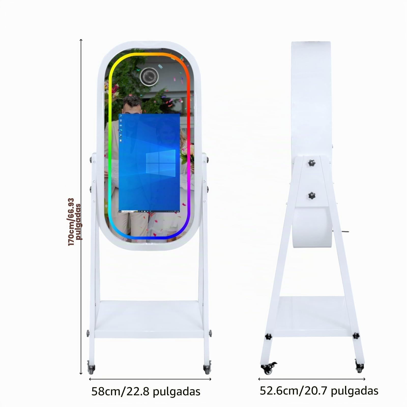 Máquina de fotomatón de espejo mágico con pantalla táctil de 21.5 pulgadas, máquina de fotomatón para selfie, luz RGB para eventos, alquiler de bodas, fiestas (Máquina + cámara + mini impresora)