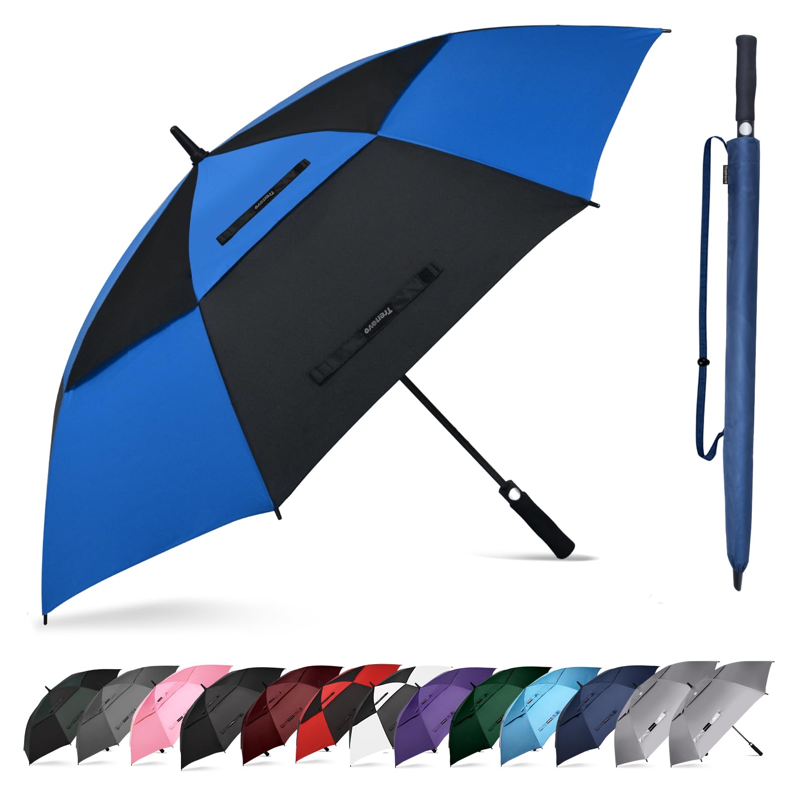 Trenovo Automatic Open Golf Umbrella, 47/54/62/68/72 Inch Extra Large Umbrella Oversize Double Vented Canopy, UV Protection Waterproof Windproof Stick Umbrellas for Rain Men and Women