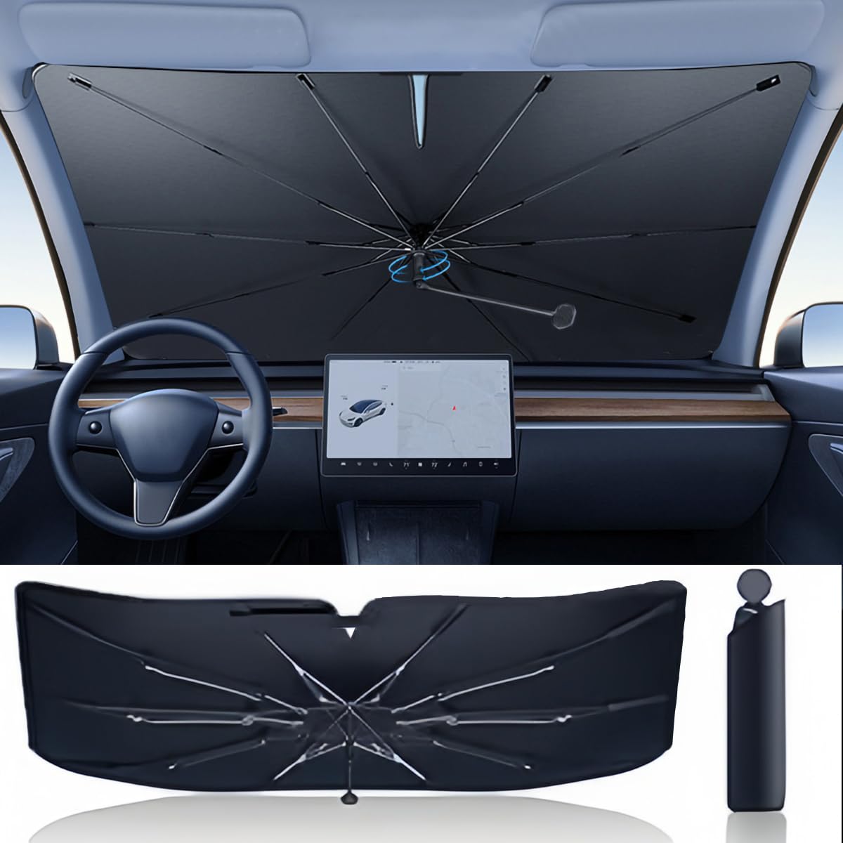 LELYFIT Parasol Parabrisas Delantero Coche Plegable Barra Ajustable Protección UV Solar 140 x 80 cm