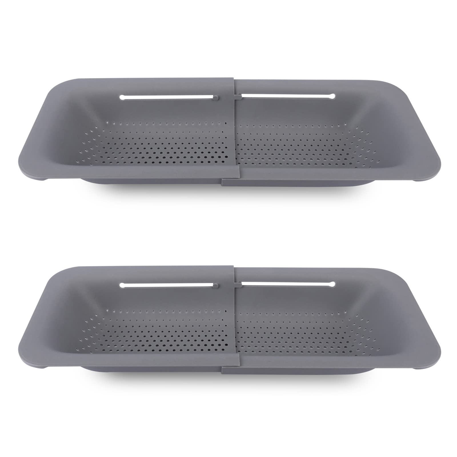 2-Pack Over the Sink Colander Strainer Basket - Perfect for Washing Vegetables and Fruits, Draining Cooked Pasta and Dry Dishes - Extendable - New Home Kitchen Essentials (Grey, 2 Packs)