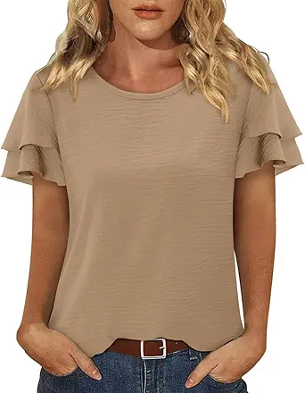 CRAZY GRID Women's Shirts Summer Casual Crewneck Ruffle Short Sleeve Blouses Cute Floral Print Tunic Tops