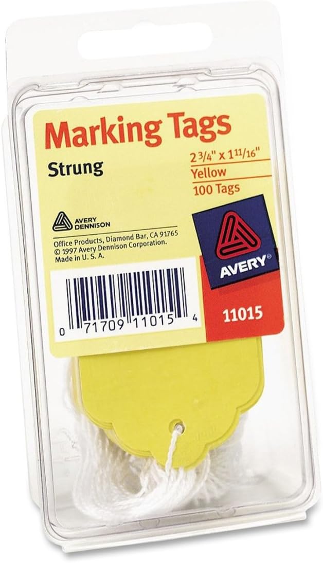 AVERYMarking Tags, Strung, Yellow, Pack of 100, 2.75 x 1.68 Inches (11015)