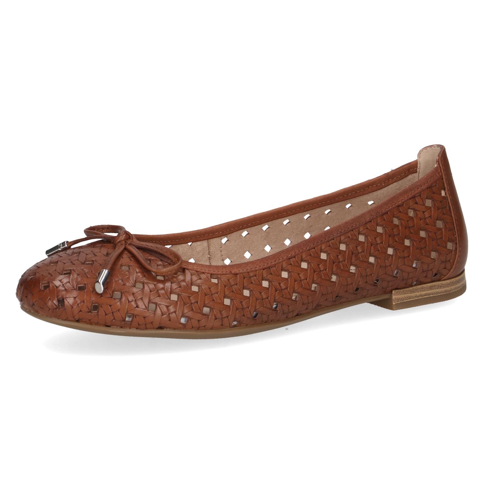 CAPRICE Women Ballet Flats Leather with Perforated Pattern, Brown (Cognac Nappa), 3.5 UK