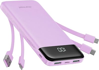 Charmast Power Bank with Built in Cables X 4, USB C Battery pack 6 Outputs 3 Inputs with LED Display Type C Powerbank Portable Charger Compatible with Smartphones Tablets and More