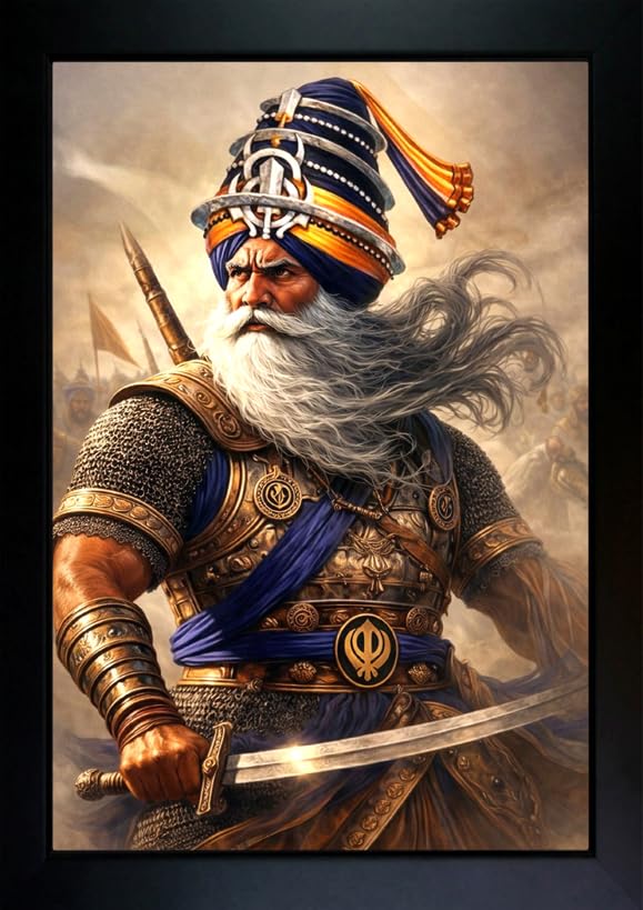 crowdhall baba deep singh ji photo frame | baba deep singh ji wall painting for home decoration and gifting (size 10 x 13.5 inch)