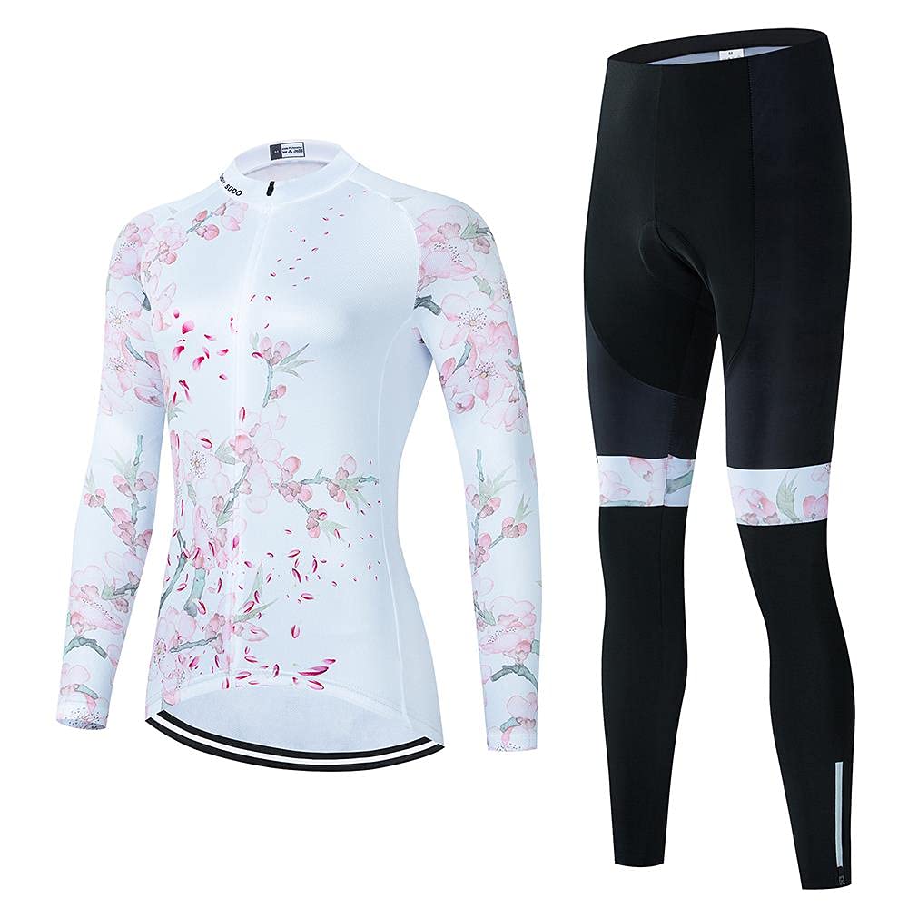 Women's Cycling Clothing Set Long Sleeve Road Bike Shirt Cycling Jersey Bicycle Pants with 20D Gel Padded