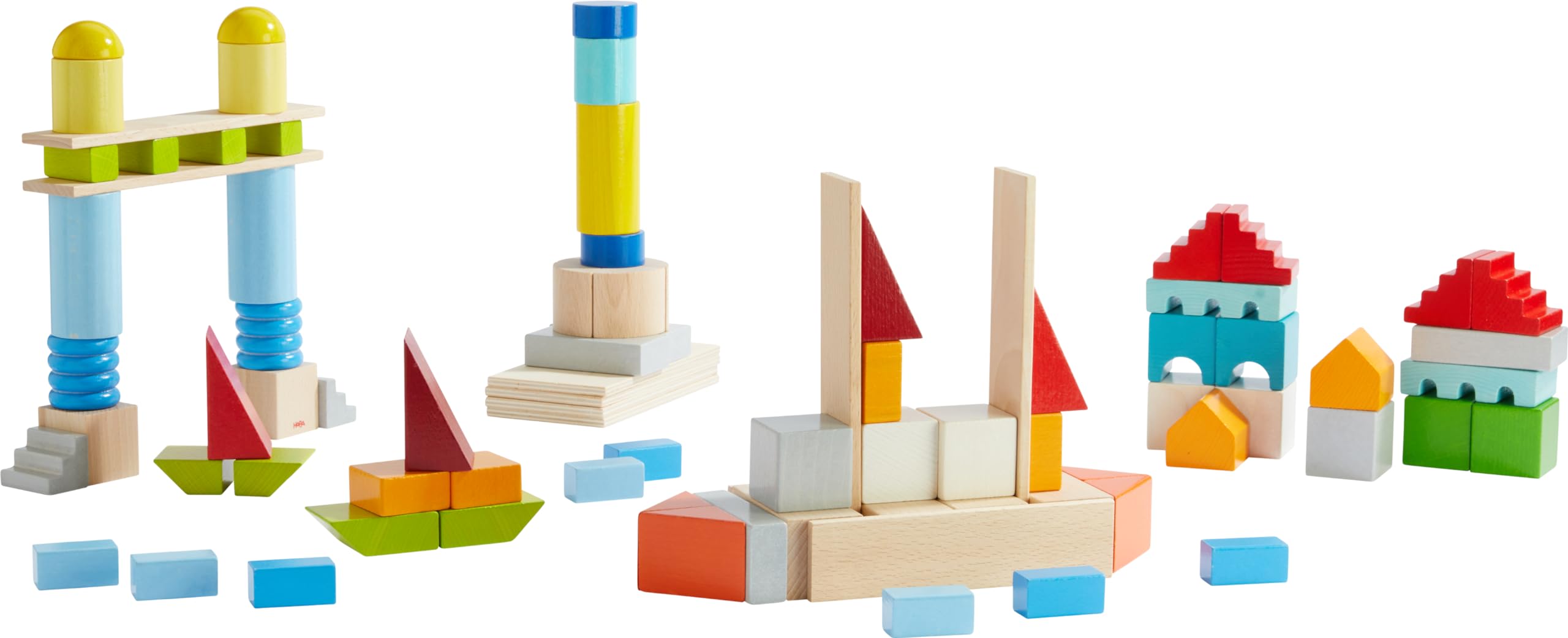 HABA Basis Holzbausteine - 85 Bunte Bausteine mit Baumwolltasche - Made in Germany - ToyAward Gewinner 2024 - Für Kinder ab 1 Jahr - 2010921001