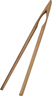 Joyce Chen 6.5-Inch Burnished Bamboo Toaster Tongs with Natural Finish Nonstick Safe Serving Tongs for Toast and Pastries