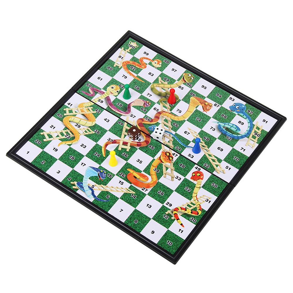 POFET Juego de Mesa Plegable magnético Snakes and Ladders, Juego de diversión Familiar