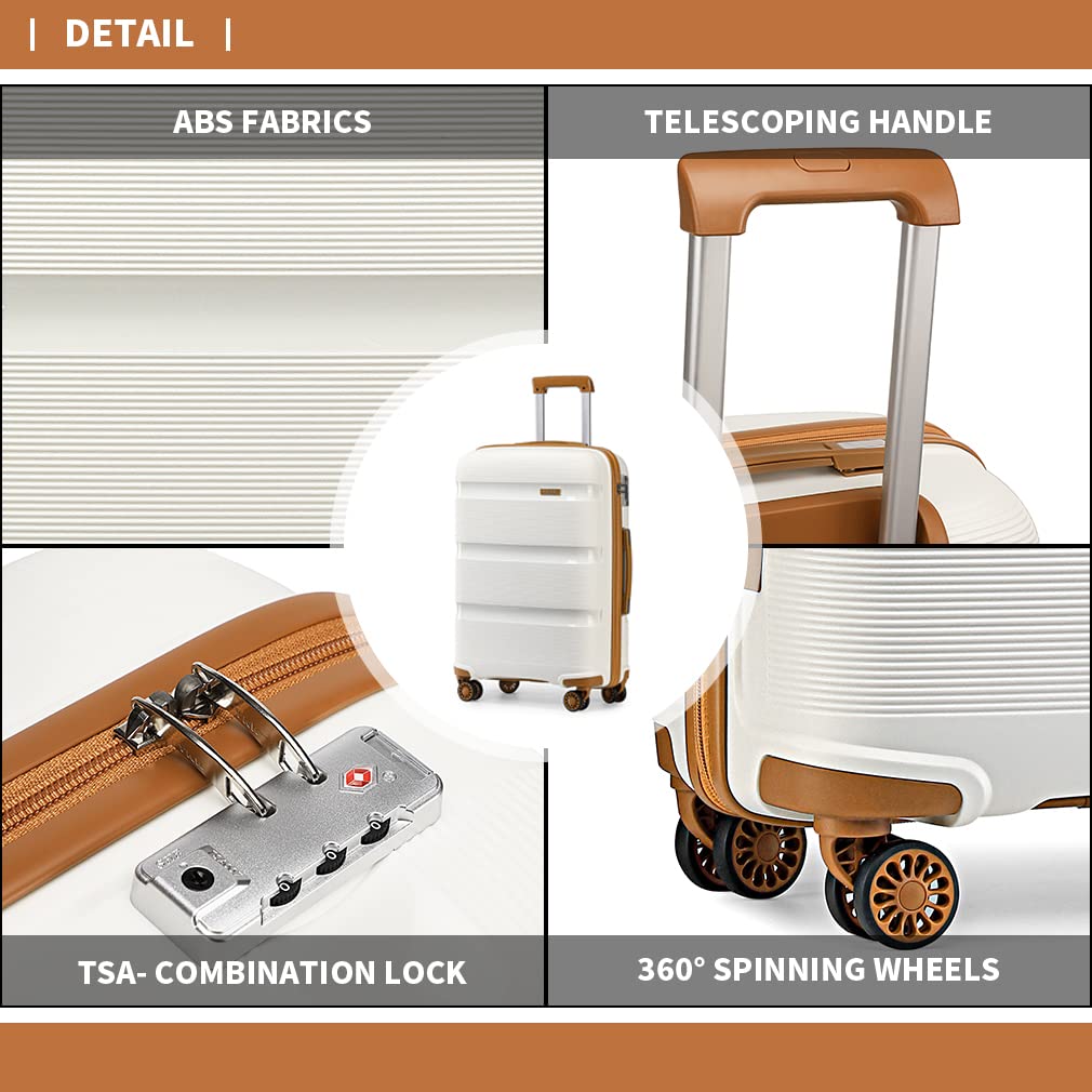 KONO Valigia Trolley Media 65cm Rigida e Leggera in Polipropilene Valige da Viaggio con 4 Ruote e TSA Lucchetto, Bianco crema