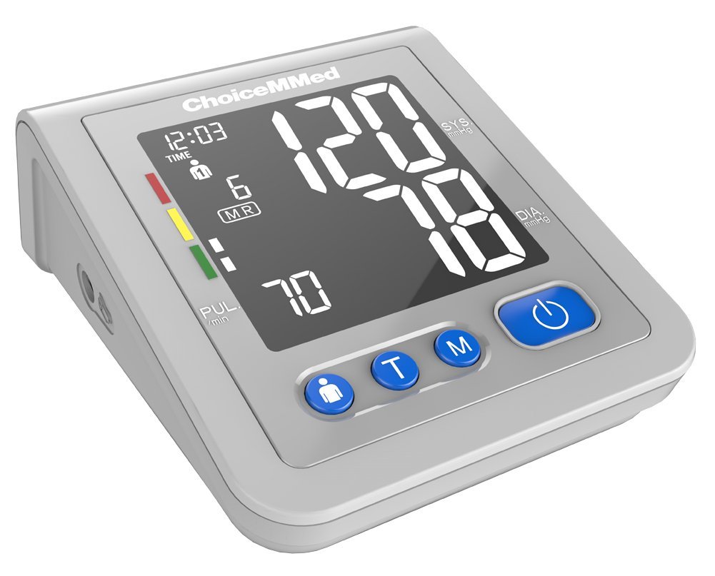 CHOICEMMED CBP1K2 Blood Pressure Monitor display showing readings