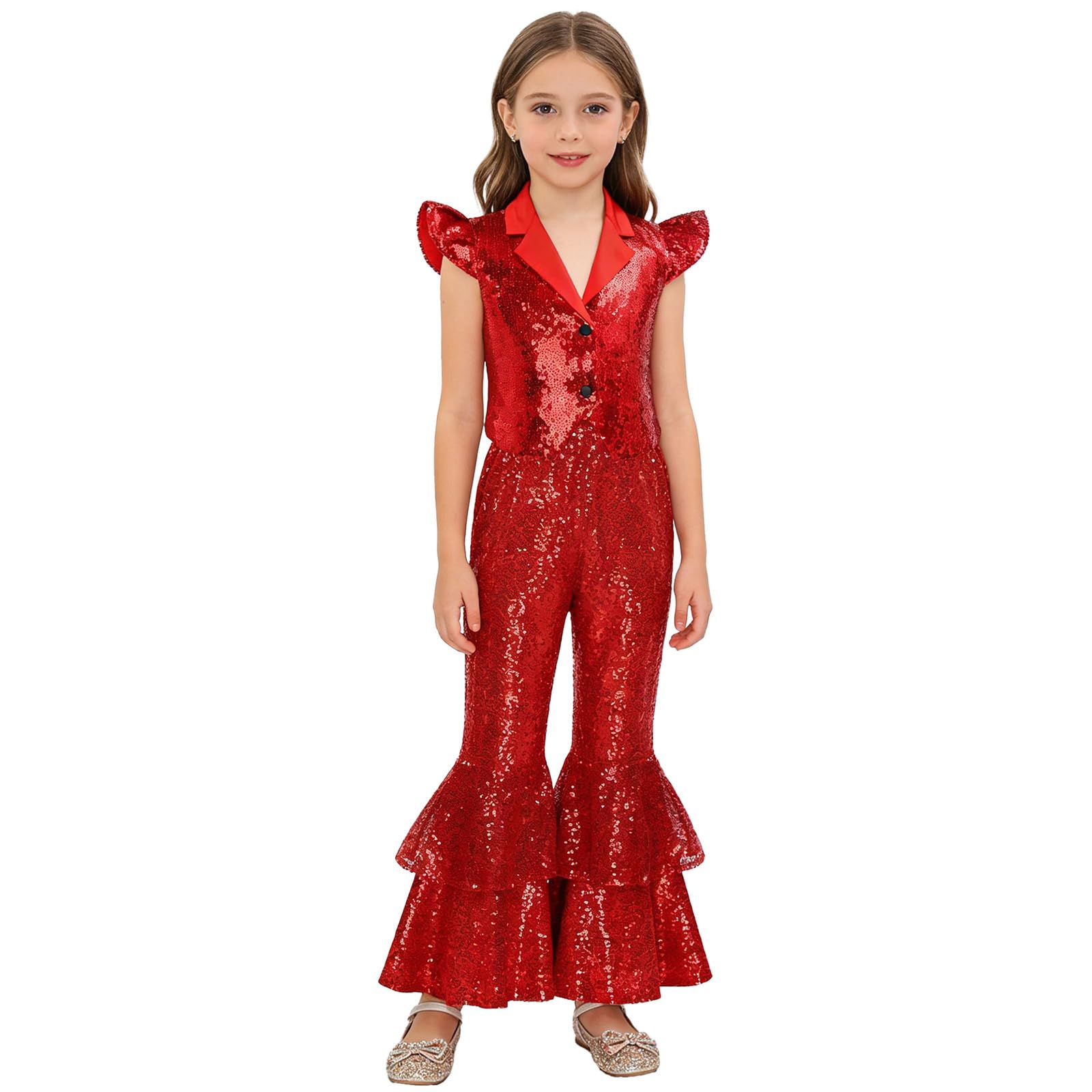 Bambina T Shirt Con Godronature Costumi Da Ballo Per Ragazze Pantaloni Flare Sequine Bambine Abbigliamento Per Danza Hip Hop Hip Hop