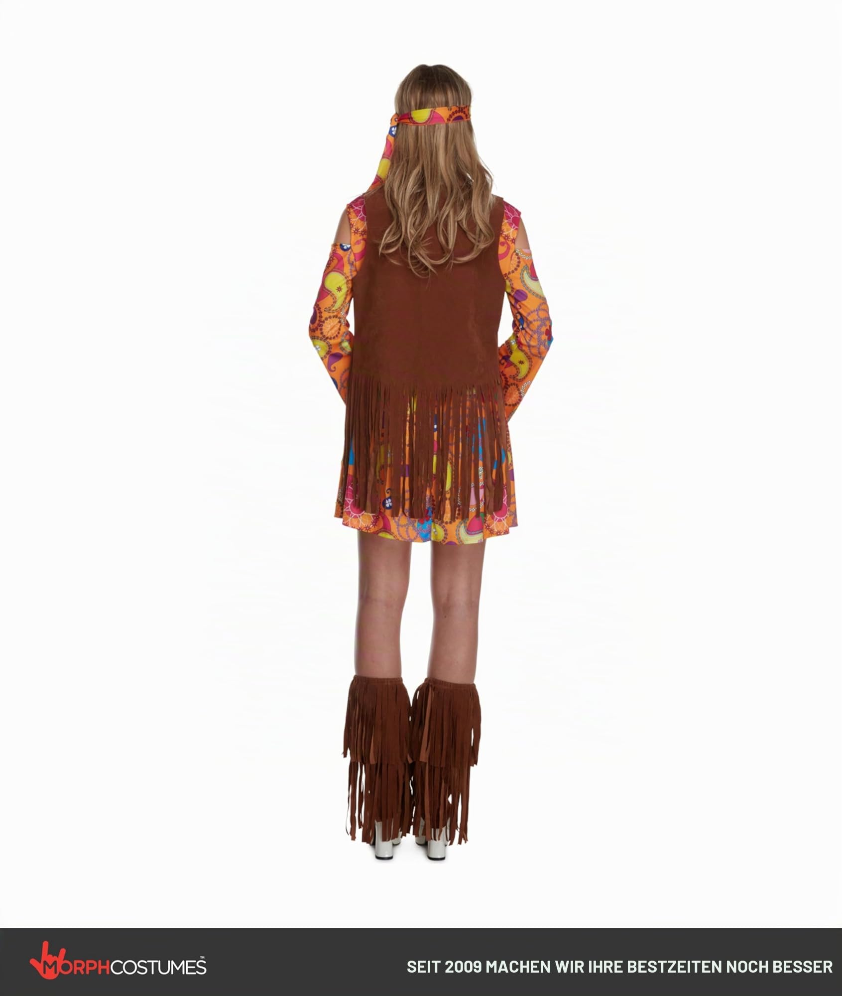 Morph Hippie Kostüm Damen, 70er Jahre Outfit Damen, 70er Jahre Bekleidung, Hippie Kleid, Schlagermove Outfit Frauen, Karneval Kostum Frauen, Fasching