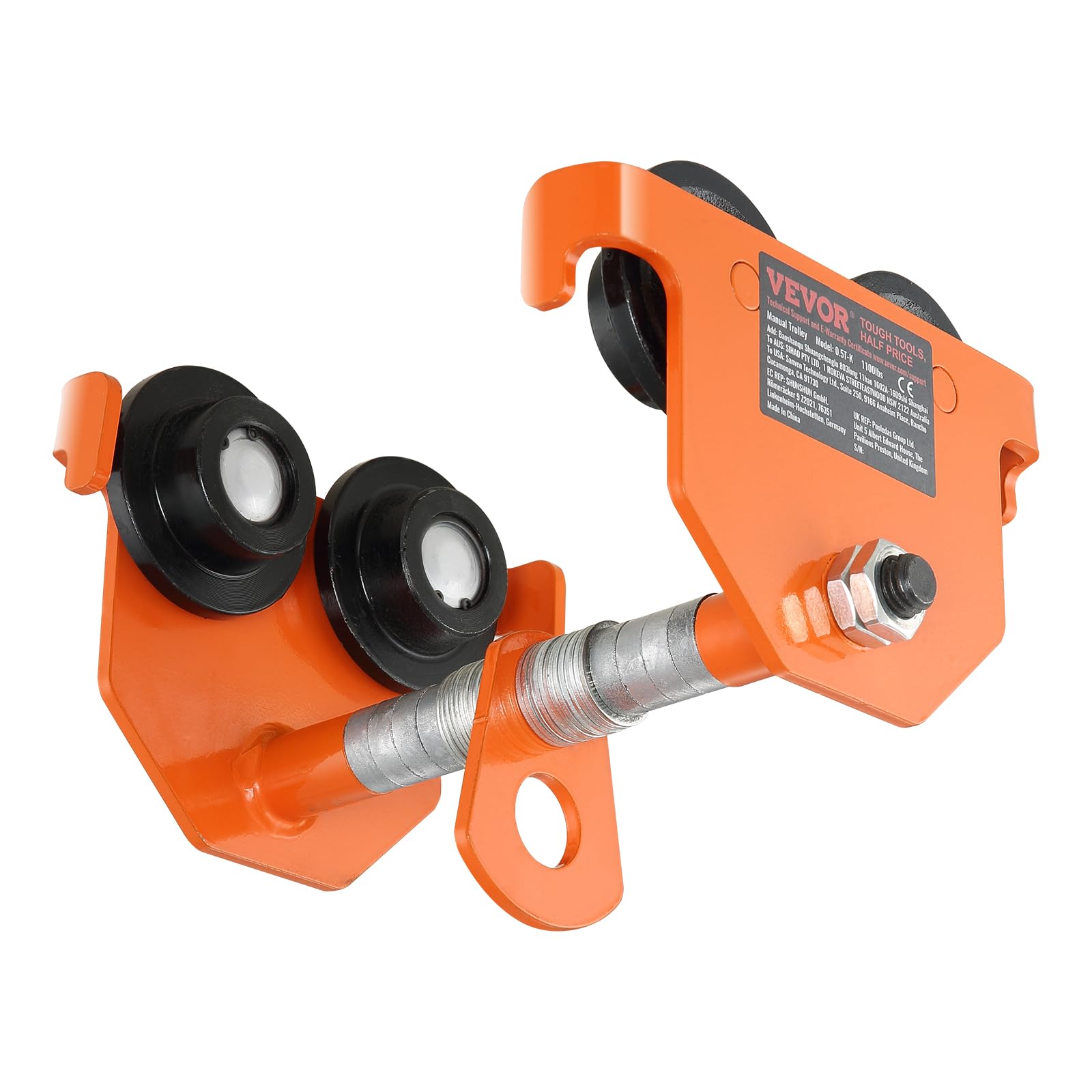 VEVOR Chariot Porte-palan Capacité de Charge 0,5 T Chariot à Poutre de Poussée Largeur Réglable 63,5-203,2 mm Chariot à Palan de Garage en Acier Allié avec Roues pour Poutres en I Droite et Courbée