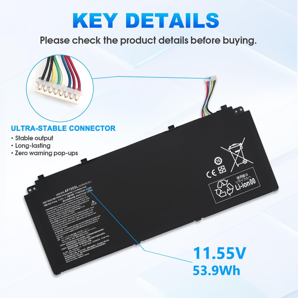 AP15O5L Laptop-Batteria per Acer Chromebook R13 CB5-312T Aspire S13 S5-371