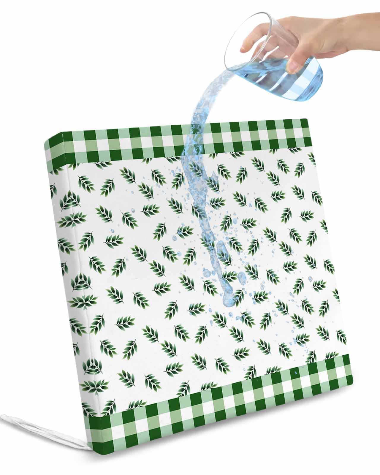 2 Pack Botanical Leaf Waterproof Cushion Covers with Ties, Outdoor Patio Chaise Lounge Chair Seat Cushion Slip Covers Replacement(Only Cover) Green Buffalo Plaid Checkered Country 22