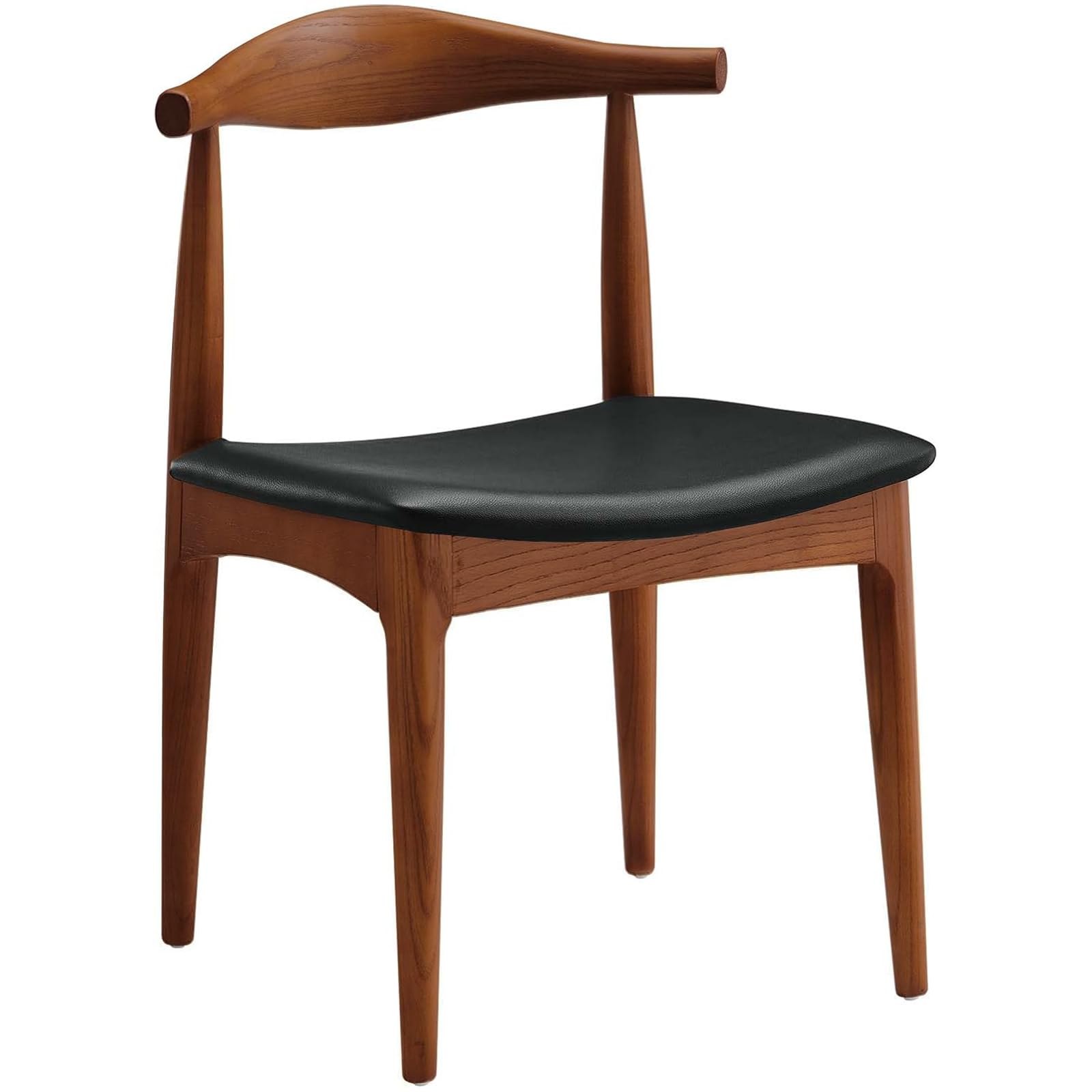 Solid Wood Dining Chair, Mid Century Dining Chair, Upholstered PU Leather Chair with Wide Curved Backrest, Chair for Dining Room, Kitchen, Walnut Finish