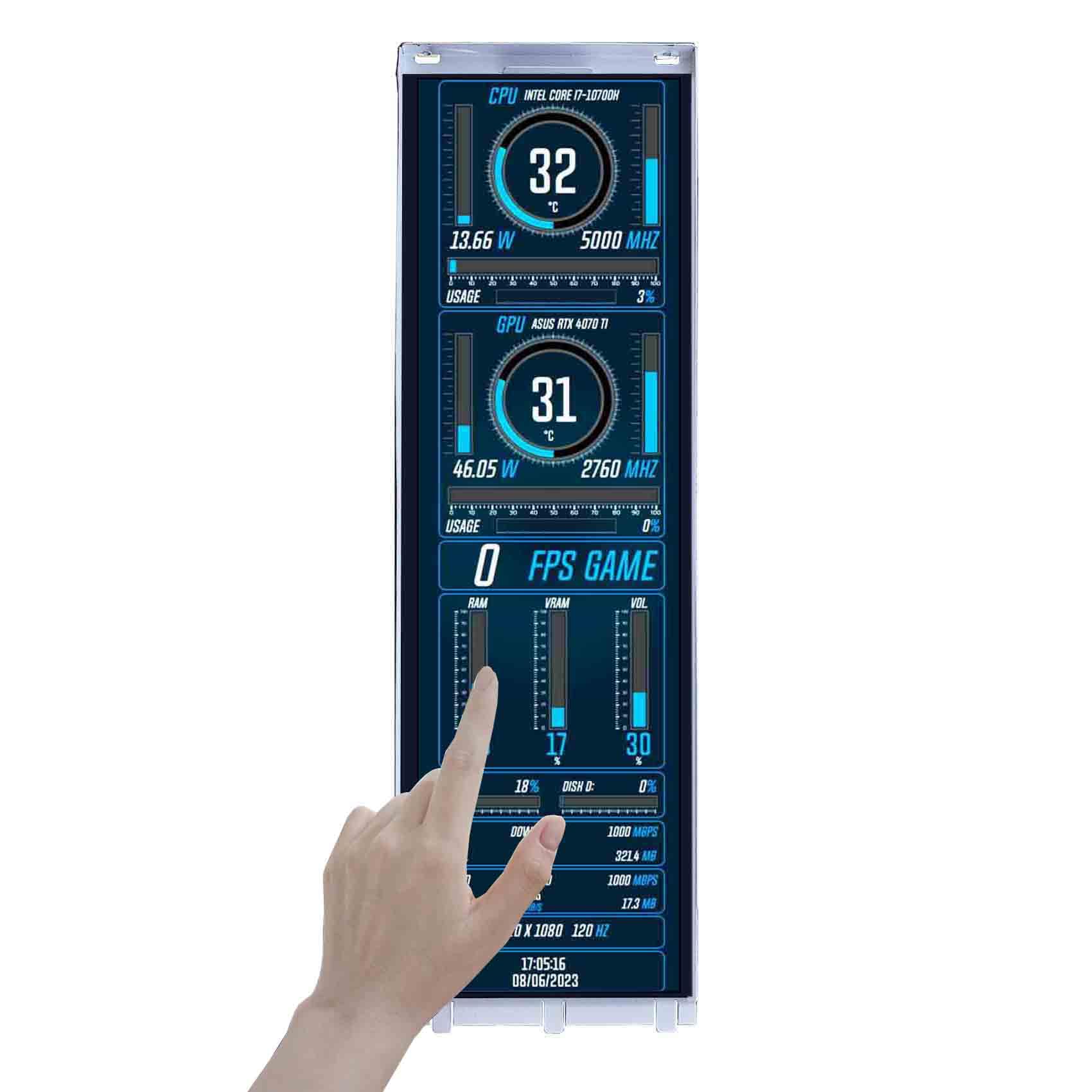 VSDISPLAY 14.5 Inch 2K Touch Screen Monitor 2560x720 for Y70 PC Computer Case Building CPU/GPU Temperature Monitoring IPS LCD Display Supports/USB C Input,White Frame