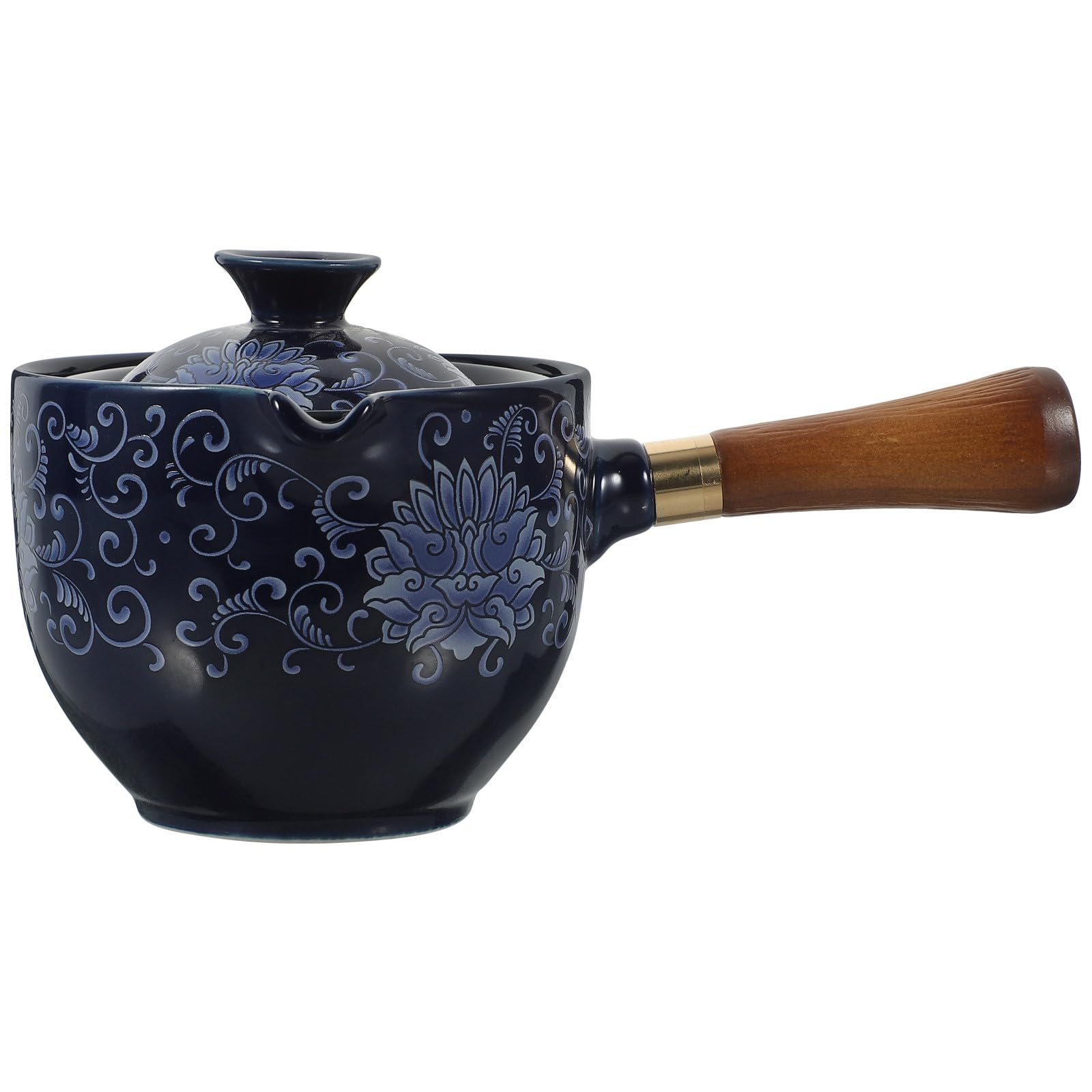 Tetera Giratoria de Cerámica y Madera Asa Lateral Tetera Tradicional para Preparar Té Suelto Portátil para Hogar y Oficina para Infusiones de Té