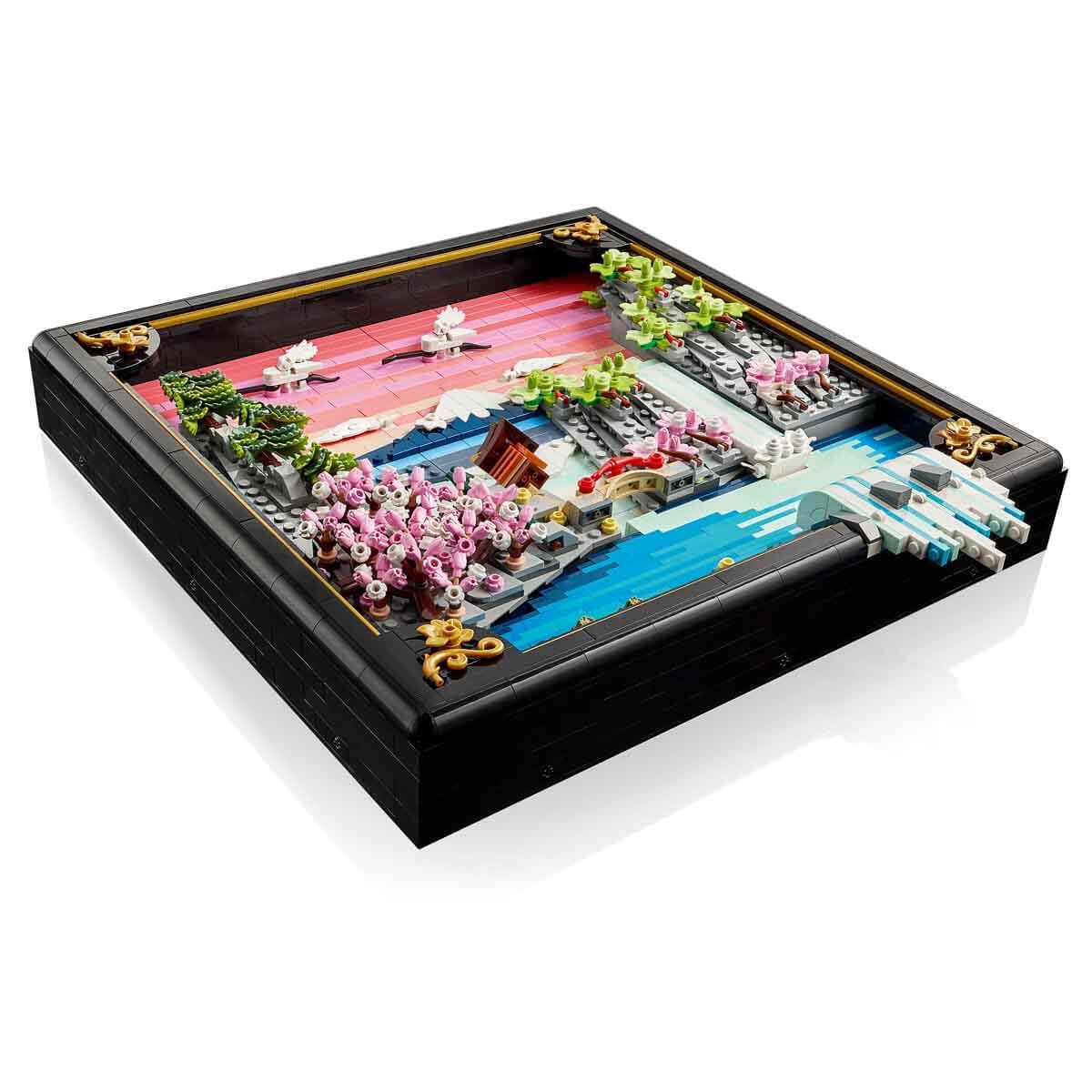 LEGO Art Japanese Cherry Blossom Landscape - DIY Miniature Model Kit for Adults - 3D Wall Art in Shadow Box Frame w/Mount Fuji, Sakura & Textured Waterfall - Gift Idea - 31218