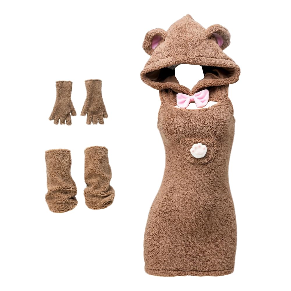 Women's sexy cosplay tight fitting anime cute jumpsuit anime Japanese cute lingerie with hat anchor performance suit: Brown