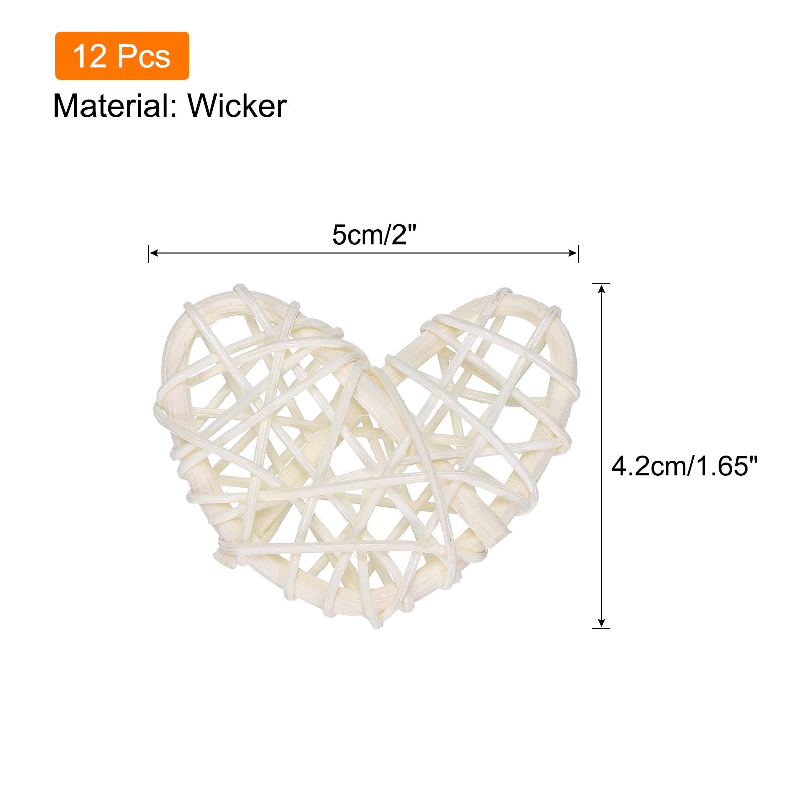 MECCANIXITY 12Pcs Heart Shaped Rattan Ball Vase Filler Natural Rattan for Valentine's Day Decoration Wedding Home Decoration White 2 in
