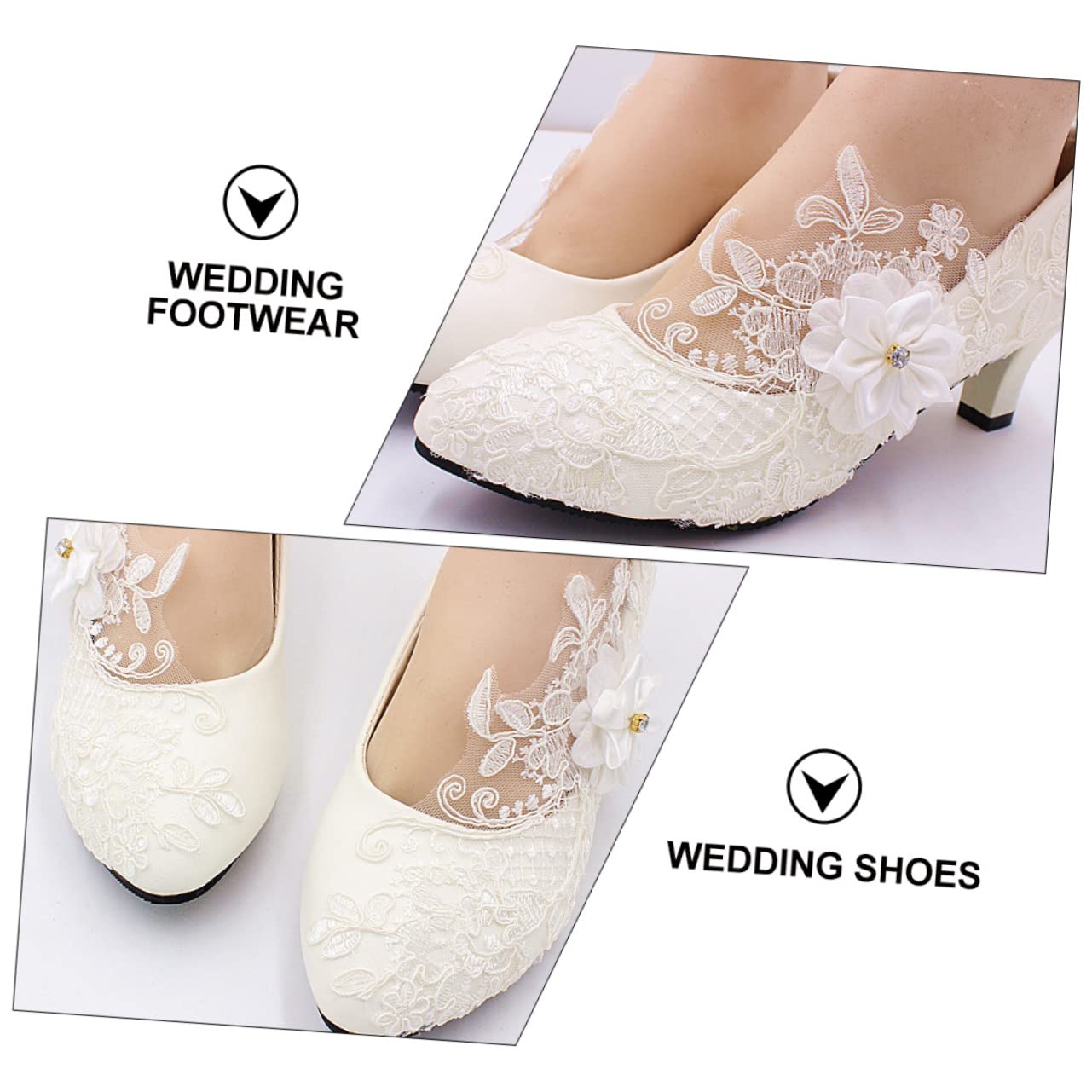 SOIMISS Hochzeitsschuhe aus Spitze elegant Hausschuhe bestiegen Braut- Keile High Heels Damenschuhe weiß Adiletten Damen weißes Kleid Frau Partyschuhe Spitze Schuhe Obermaterial: Pu