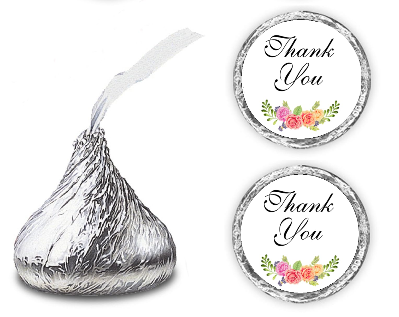 324 Floral Roses Thank You Kisses Wedding Stickers, Chocolate Drops Labels Stickers for Weddings, Bridal Shower Engagement Party Decorations, Favors